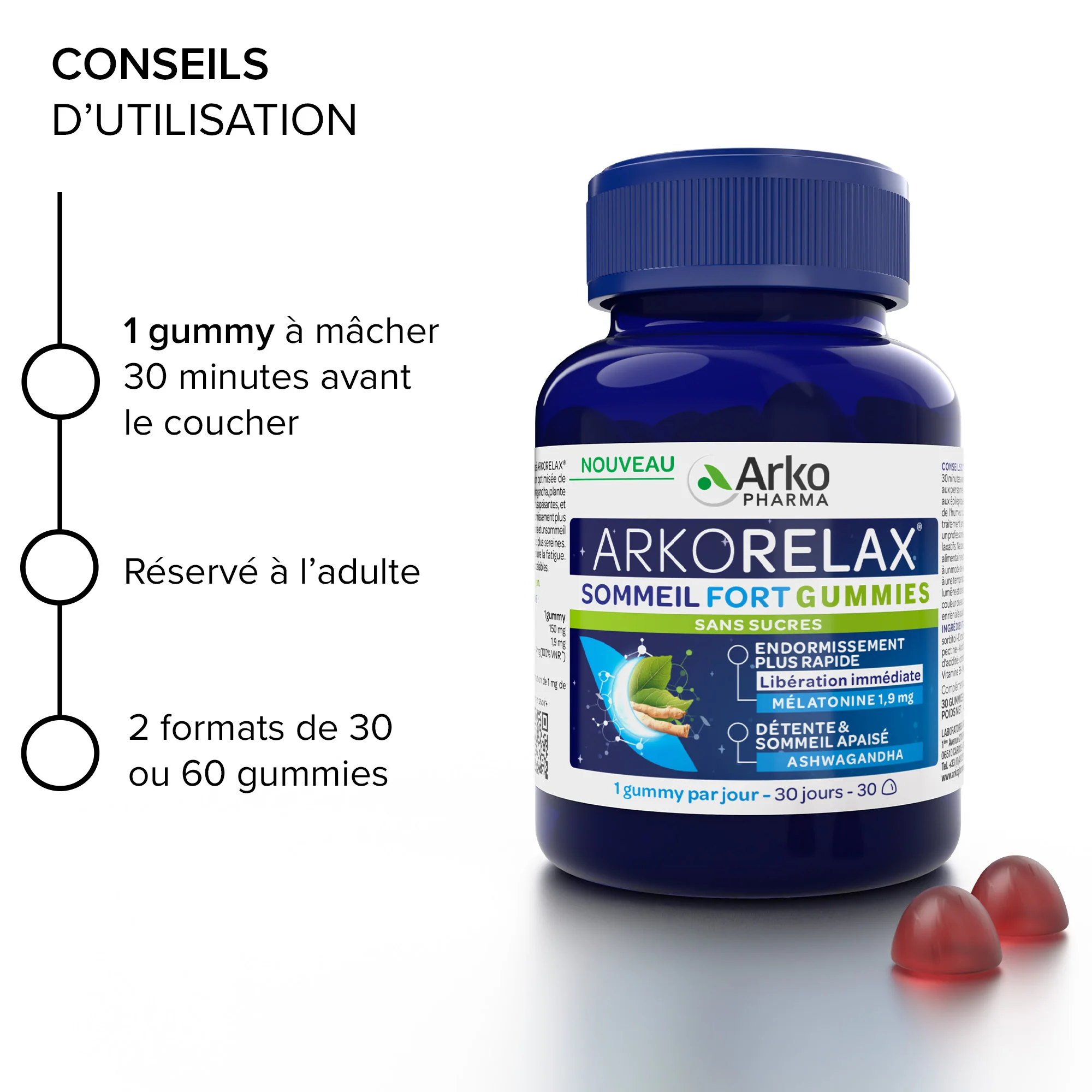 Arkorelax® Sommeil Fort Gummies - 60 gummies dont 2 semaines OFFERTES - Image 2